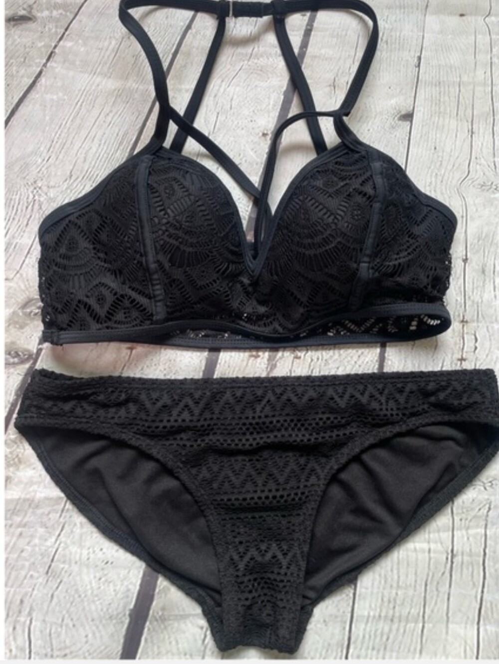 No Boundaries Black Crochet Push-Up Bikini | Size M | Padded Cups